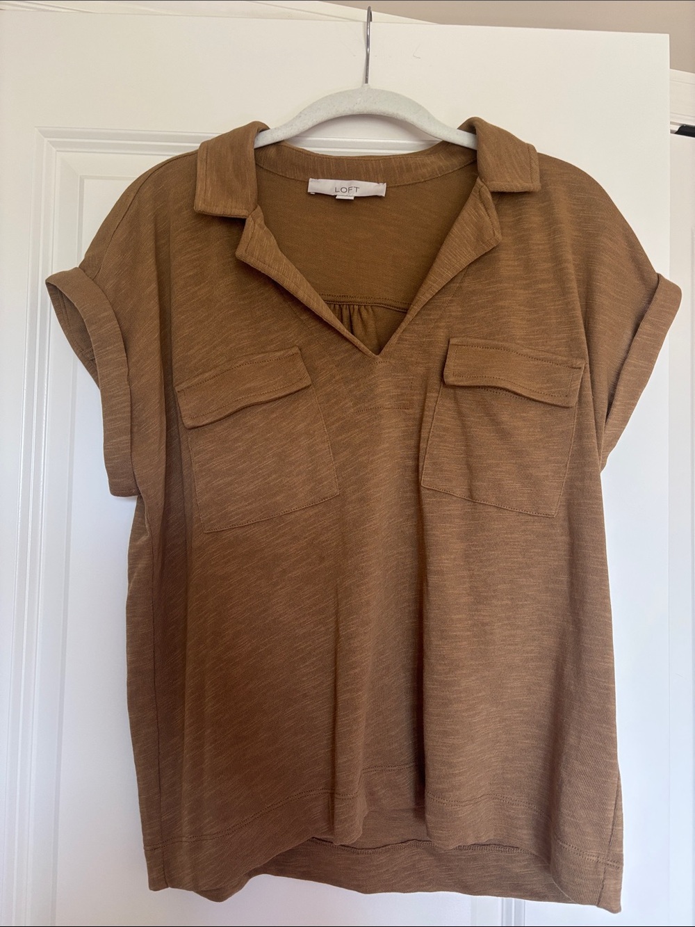 LOFT Brown Short-Sleeve Collared Utility Tee